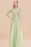 Elegent Short-Sleeve Long Bridesmaid Dress Online Yellow Chiffon Wedding Party Dress