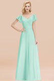 Elegent Short-Sleeve Long Bridesmaid Dress Online Yellow Chiffon Wedding Party Dress