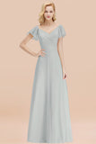 Elegent Short-Sleeve Long Bridesmaid Dress Online Yellow Chiffon Wedding Party Dress
