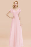 Elegent Short-Sleeve Long Bridesmaid Dress Online Yellow Chiffon Wedding Party Dress