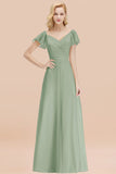 Elegent Short-Sleeve Long Bridesmaid Dress Online Yellow Chiffon Wedding Party Dress