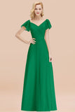 Elegent Short-Sleeve Long Bridesmaid Dress Online Yellow Chiffon Wedding Party Dress