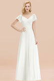 Elegent Short-Sleeve Long Bridesmaid Dress Online Yellow Chiffon Wedding Party Dress