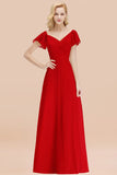 Elegent Short-Sleeve Long Bridesmaid Dress Online Yellow Chiffon Wedding Party Dress