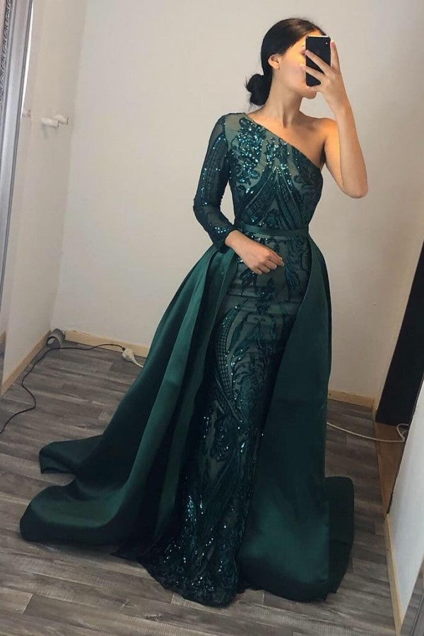 Emerald Green Prom Dress Sequins Mermaid Overskirt – Newinlook