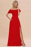 Exquisite Off-the-shoulder Slit Mint Green Bridesmaid Dress With Pockets