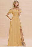 Exquisite Off-the-shoulder Slit Mint Green Bridesmaid Dress With Pockets