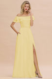 Exquisite Off-the-shoulder Slit Mint Green Bridesmaid Dress With Pockets