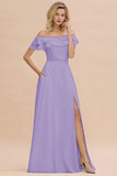 Exquisite Off-the-shoulder Slit Mint Green Bridesmaid Dress With Pockets