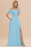 Exquisite Off-the-shoulder Slit Mint Green Bridesmaid Dress With Pockets