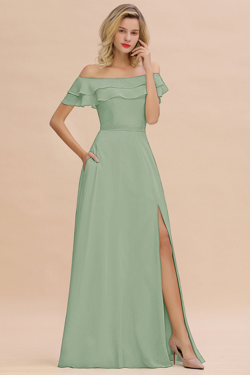Exquisite Off-the-shoulder Slit Mint Green Bridesmaid Dresses With Poc Newinlook Exquisite Off-the-shoulder Slit Mint Green Bridesmaid Dresses With Poc Newinlook