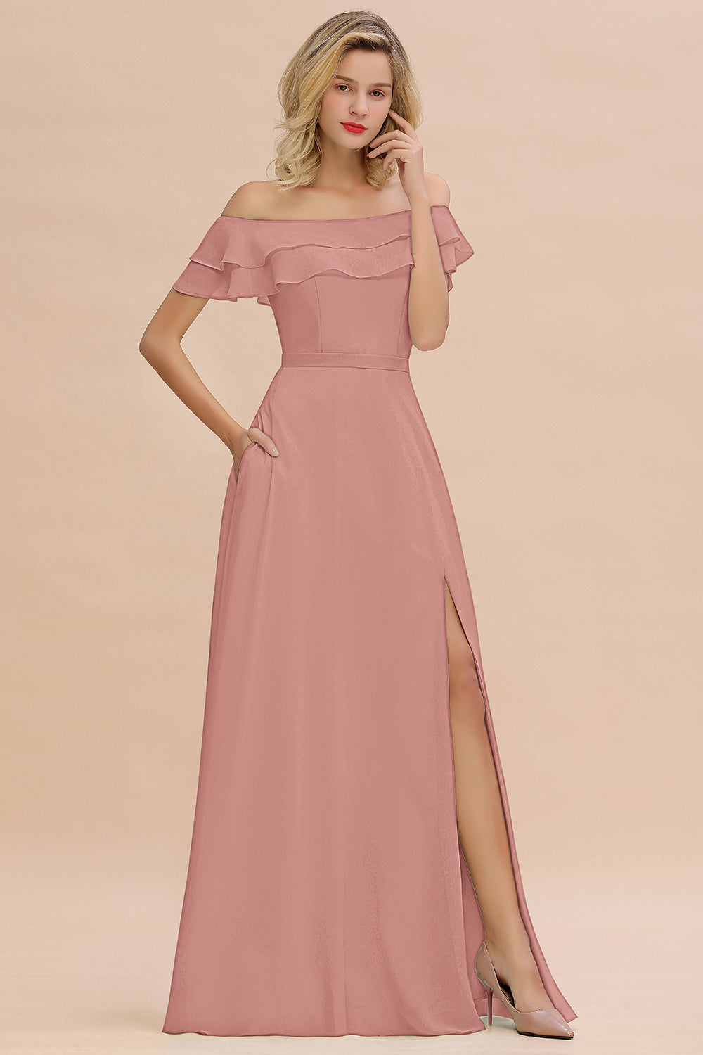 pink and green bridesmaid dresses Exquisite Off-the-shoulder Slit Mint Green Bridesmaid Dresses With Poc – Newinlook