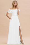 Exquisite Off-the-shoulder Slit Mint Green Bridesmaid Dress With Pockets