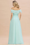 Exquisite Off-the-shoulder Slit Mint Green Bridesmaid Dress With Pockets