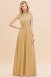 Exquisite Scoop Chiffon Lace Bridesmaid Dresses with V-Back
