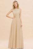 Exquisite Scoop Chiffon Lace Bridesmaid Dresses with V-Back