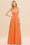 Exquisite Scoop Chiffon Lace Bridesmaid Dresses with V-Back