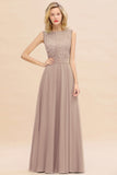 Exquisite Scoop Chiffon Lace Bridesmaid Dresses with V-Back