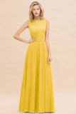 Exquisite Scoop Chiffon Lace Bridesmaid Dresses with V-Back