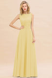 Exquisite Scoop Chiffon Lace Bridesmaid Dresses with V-Back