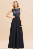 Exquisite Scoop Chiffon Lace Bridesmaid Dresses with V-Back