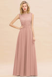 Exquisite Scoop Chiffon Lace Bridesmaid Dresses with V-Back