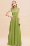 Exquisite Scoop Chiffon Lace Bridesmaid Dresses with V-Back