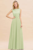 Exquisite Scoop Chiffon Lace Bridesmaid Dresses with V-Back