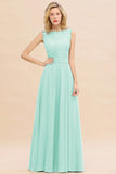 Exquisite Scoop Chiffon Lace Bridesmaid Dresses with V-Back