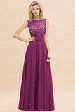 Exquisite Scoop Chiffon Lace Bridesmaid Dresses with V-Back
