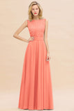 Exquisite Scoop Chiffon Lace Bridesmaid Dresses with V-Back