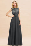 Exquisite Scoop Chiffon Lace Bridesmaid Dresses with V-Back