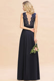 Exquisite Scoop Chiffon Lace Bridesmaid Dresses with V-Back