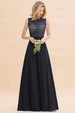 Exquisite Scoop Chiffon Lace Bridesmaid Dresses with V-Back