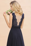 Exquisite Scoop Chiffon Lace Bridesmaid Dresses with V-Back