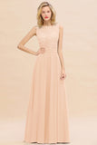 Exquisite Scoop Chiffon Lace Bridesmaid Dresses with V-Back