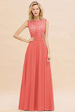 Exquisite Scoop Chiffon Lace Bridesmaid Dresses with V-Back