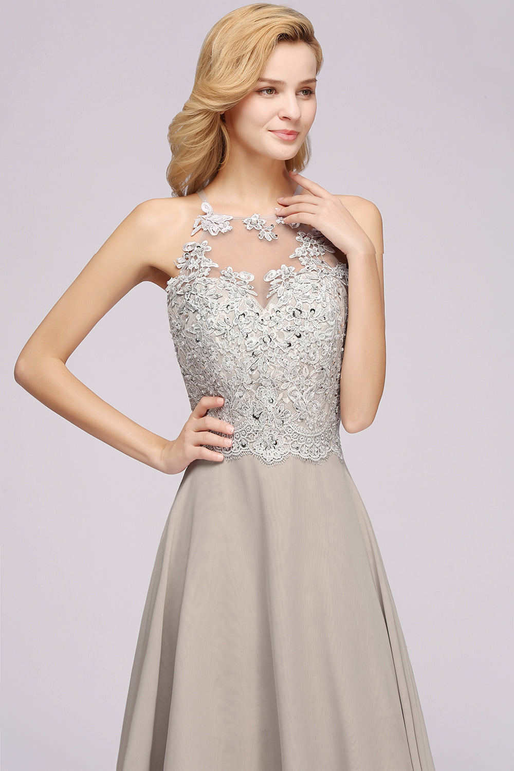Exquisite Sleeveless Slit Lace Affordable Bridesmaid Dresses with Beadings