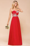 Exuqisite Sweetheart Ruffle Red Bridesmaid Dresses with Appliques