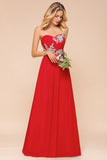 Exuqisite Sweetheart Ruffle Red Bridesmaid Dresses with Appliques