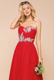Exuqisite Sweetheart Ruffle Red Bridesmaid Dresses with Appliques