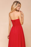 Exuqisite Sweetheart Ruffle Red Bridesmaid Dresses with Appliques