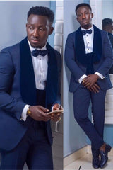 Newinlook Modern Dark Navy Shawl Lapel Easy Fit Wedding Suit