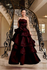 Chic Strapless Sleeveless Long Formal Dress With Pleated Ruffles