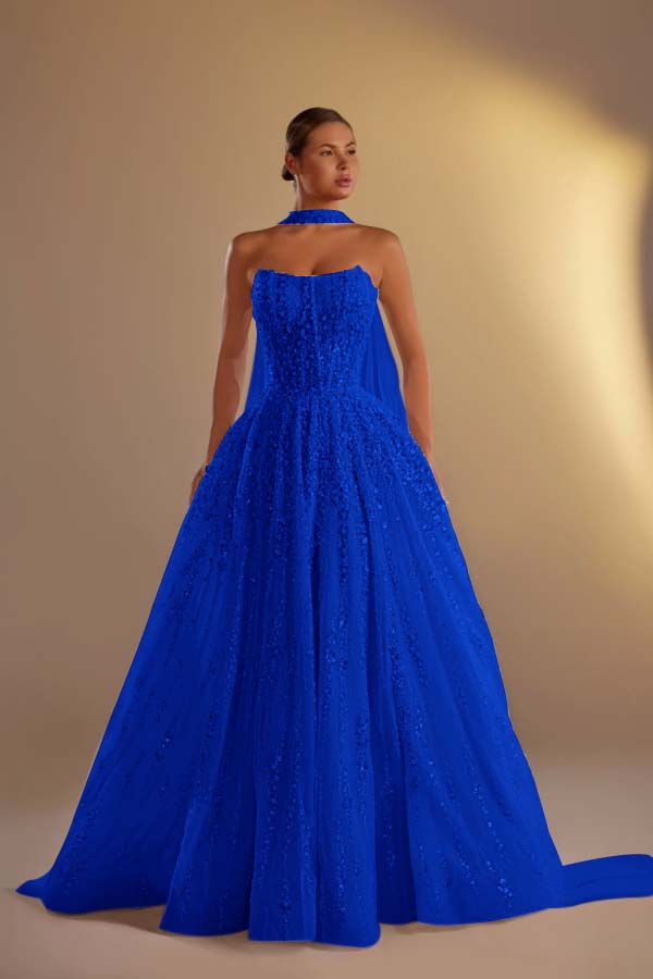 Strapless Sleeveless Long A Line Formal Dress With Pleated Beading