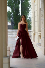 Strapless Sleeveless Side Split Long Formal Dress With Pleated