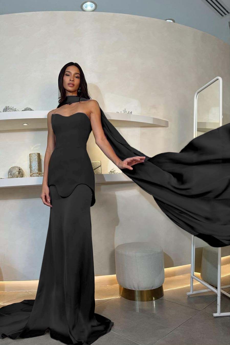 Halter Strapless Sleeveless Long Mermaid Formal Dress With Pleated
