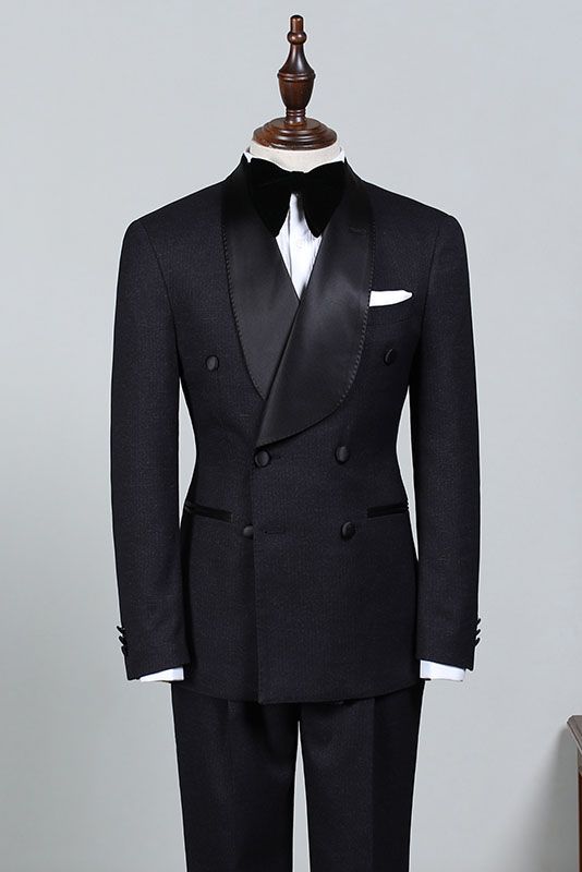 Newinlook Solomon Stylish All-Black Double-Breasted Bespoke Wedding Suit for Bridegrooms