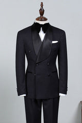 Newinlook Solomon Stylish All-Black Double-Breasted Bespoke Wedding Suit for Bridegrooms