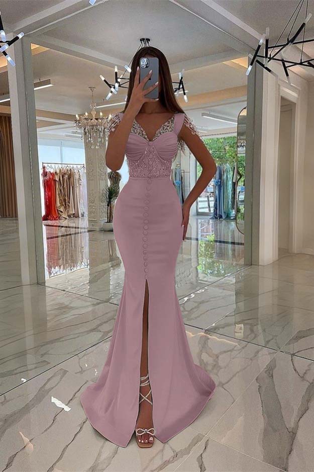 Amazing Mint Green Cap Sleeves Formal Dress Long Front Slit With Buttons Beads